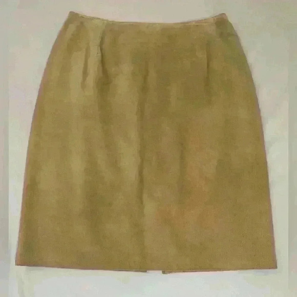 Vintage 90’s Danier Genuine Leather  Pencil Knee Length Career-Wear Skirt in Tan - Picture 1 of 7